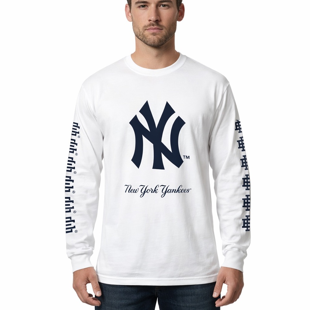 Eric Emanuel Men’s Ee Yankees 2024 World Series White Long Sleeve Shirt Sz M
